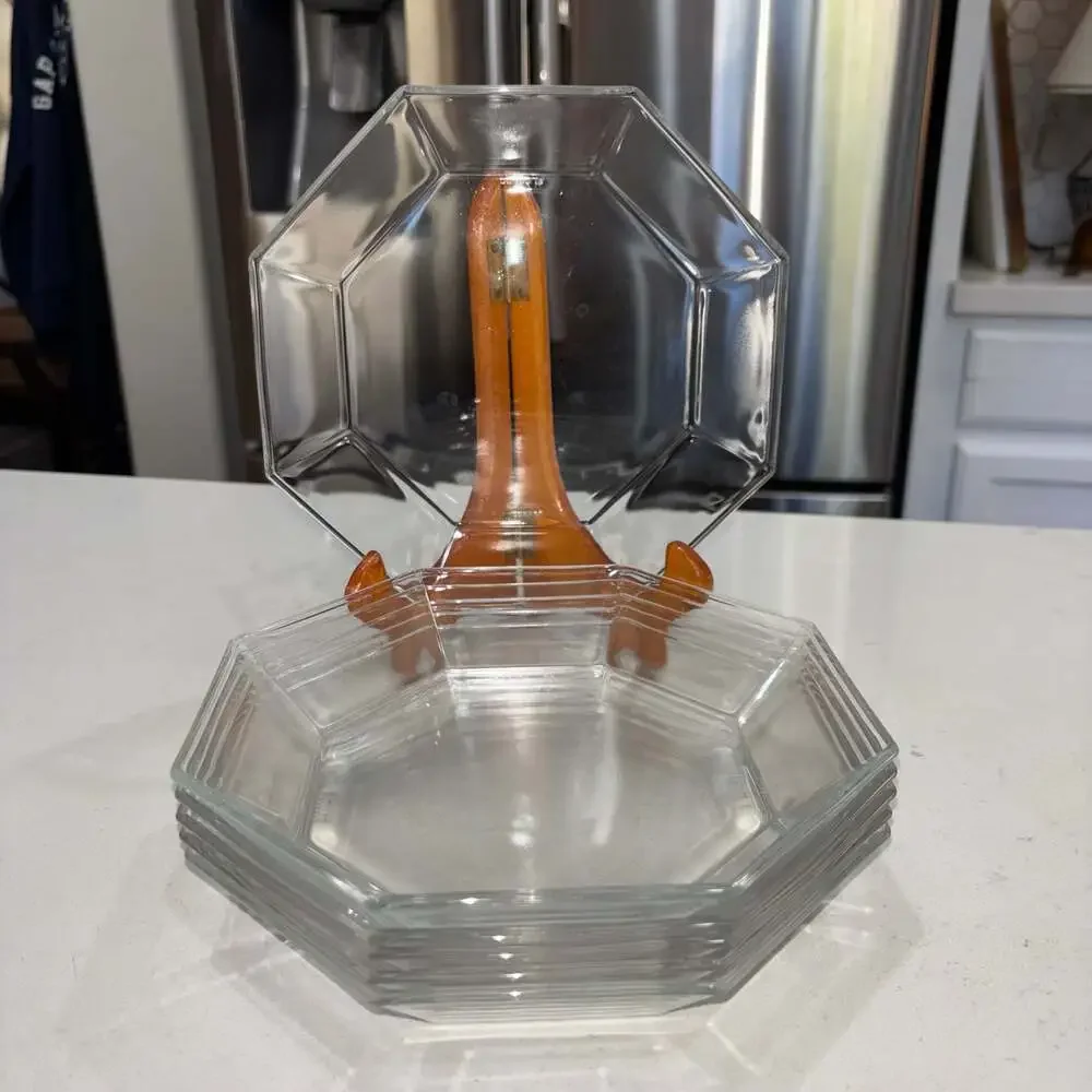 Vintage Arcoroc Octime Clear Glass Octagonal Soup Bowls 7.5” (6)